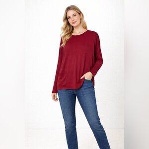 Shein Long sleeve Front Pocket Jersey Tee Red Size Medium